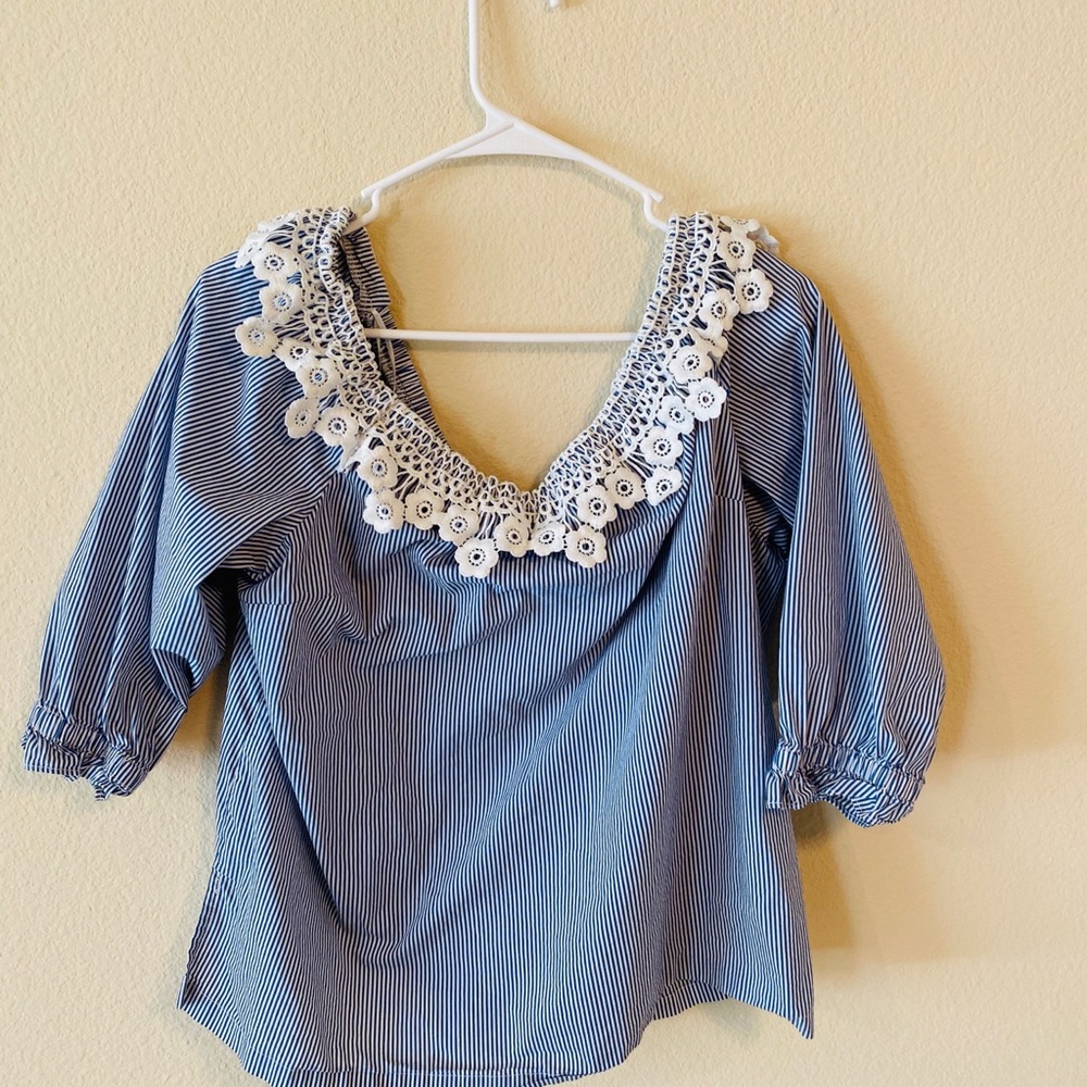 ELLE Striped Flower Blouse